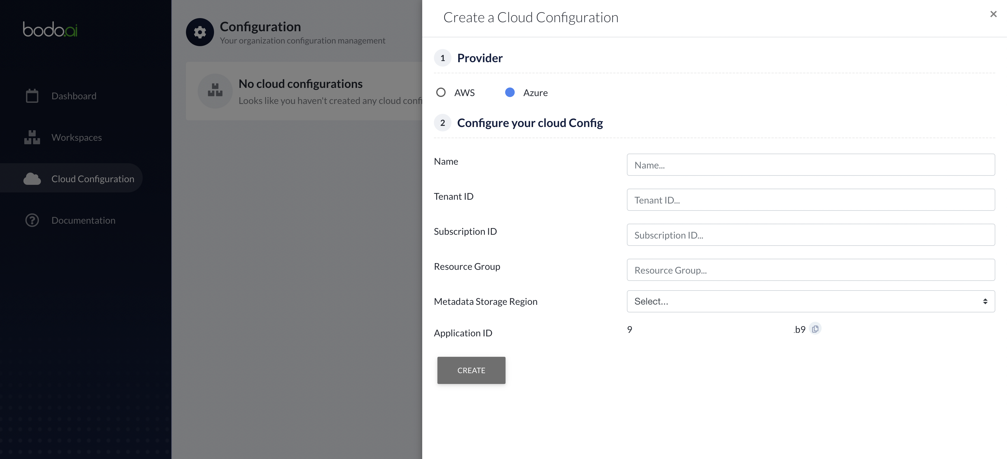 Cloud Configuration Page Azure