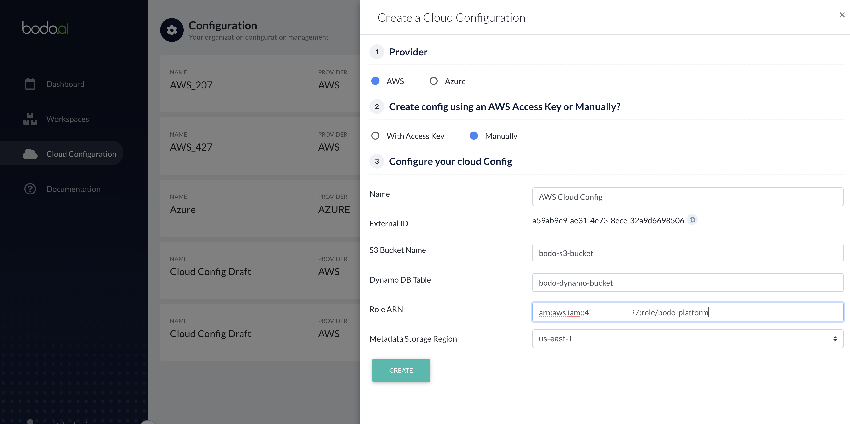 Create Cloud Configuration AWS Manual 