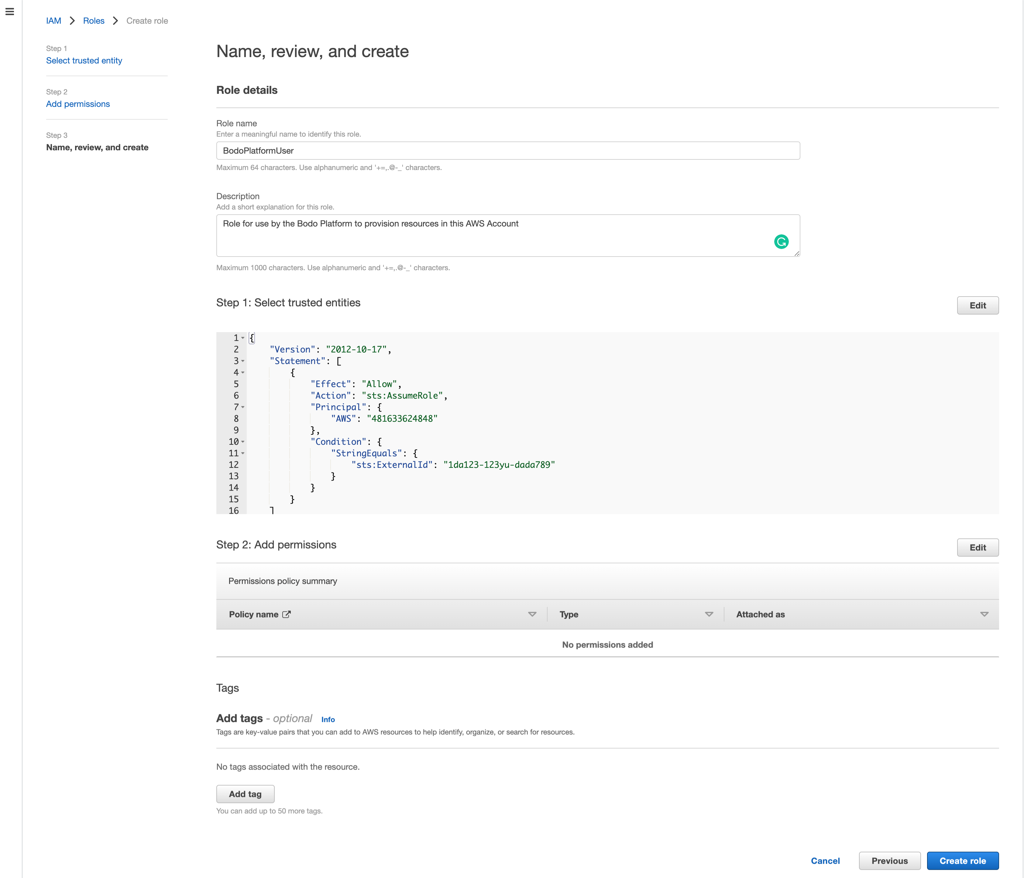 Create Role Form Review