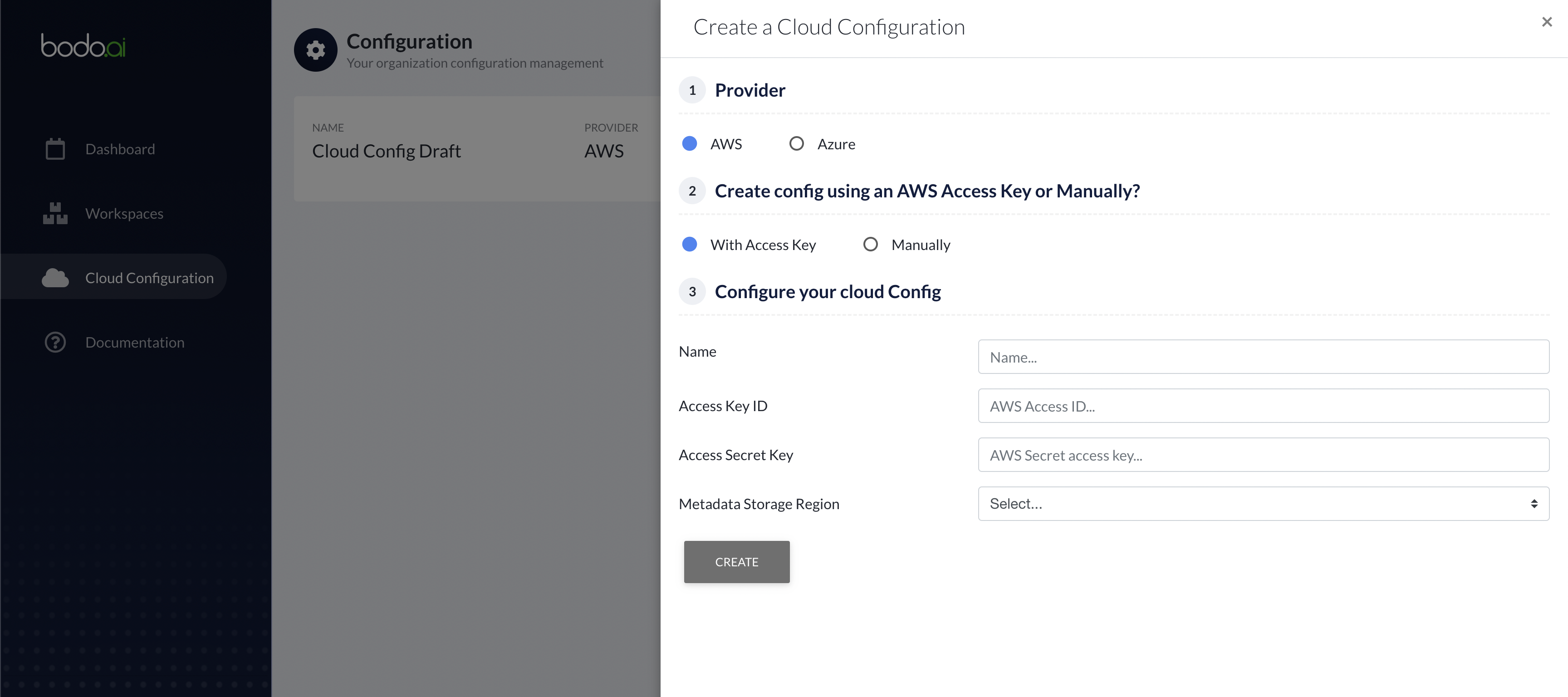 Enter Access Keys on Platform