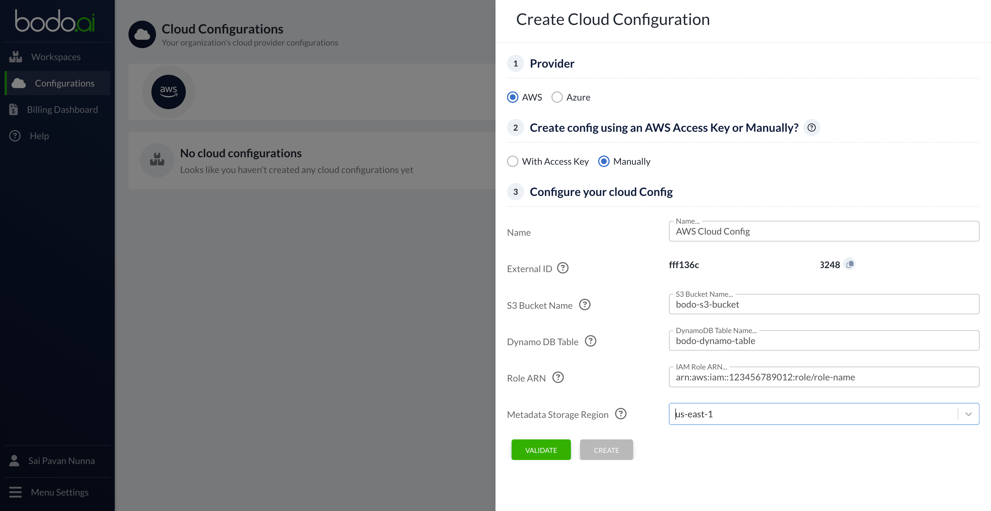 Create Cloud Configuration AWS Manual