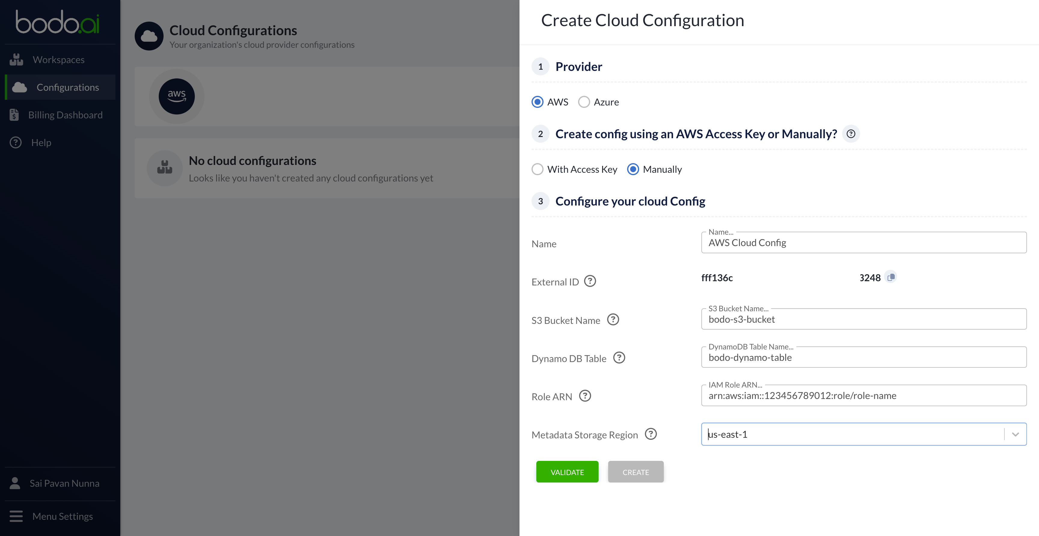Create Cloud Configuration AWS Manual 